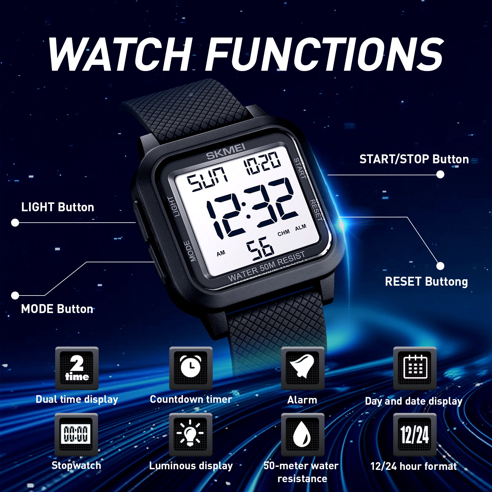 SKMEI 1894 Electric Wristwatch - Digital Timer Countdown incelemesi ve fiyatı